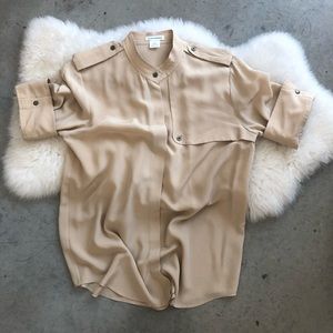 Club Monaco Nude Silk Button Down Blouse